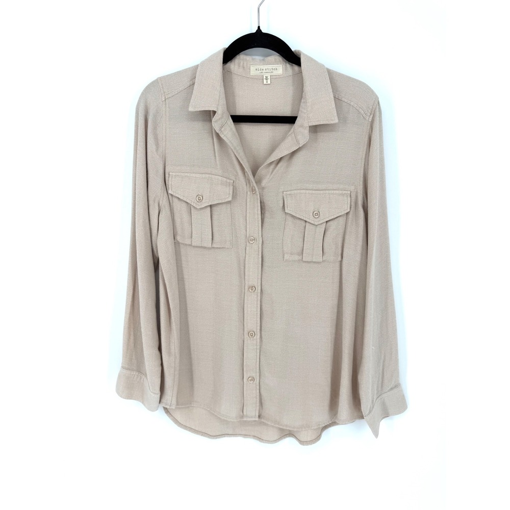Side Stitch Los Angeles Tan Button Down Shirt Womens Medium Long Sleeve, Fall